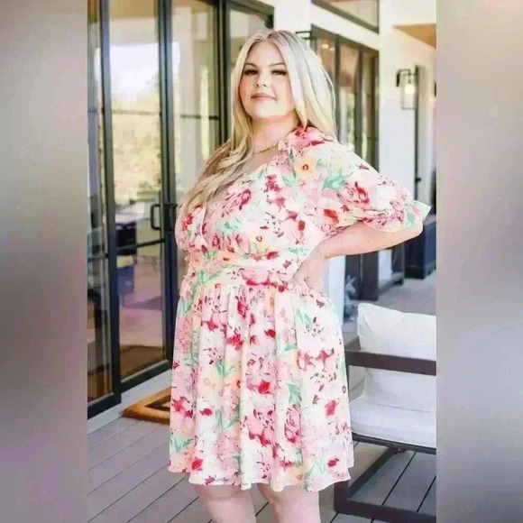 Emily Wonder Plus Size 2X Floral Flowy Midi Dress Ruffled - Picture 2 of 12